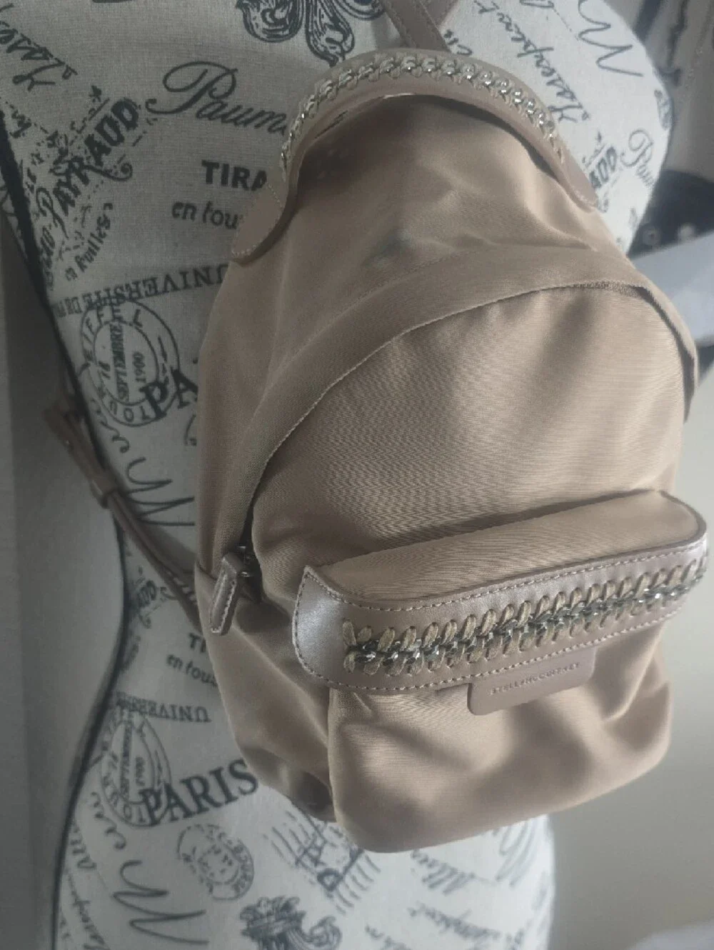 Stella McCartney Beige Mini Backpack W/ Silver Chain Trim/Hardware (VERY GOOD)✨️